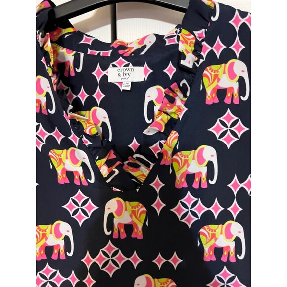 Crown & Ivy Dress 12P 12 P Pink Blue Green Elephants Stretch Sleeveless - Picture 7 of 12
